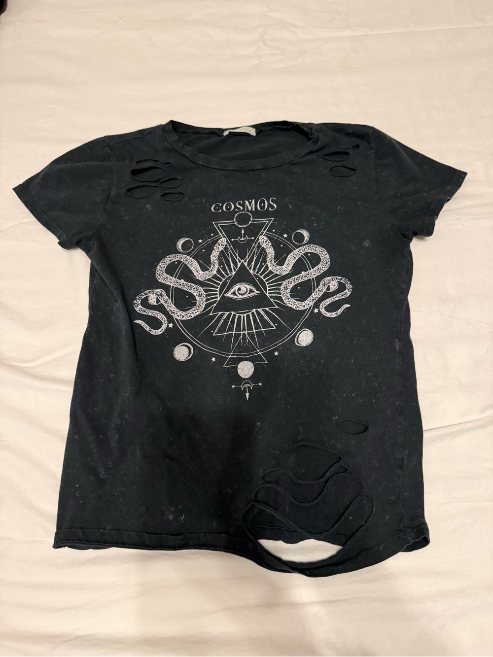 Women's Black 'Cosmos' Graphic Distressed Tee